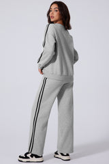 Outfit Flow - Side Striped Round Neck Top and Pants Active Set