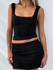 Lace Detail Square Neck Tank and Skirt Set OutfitFlow