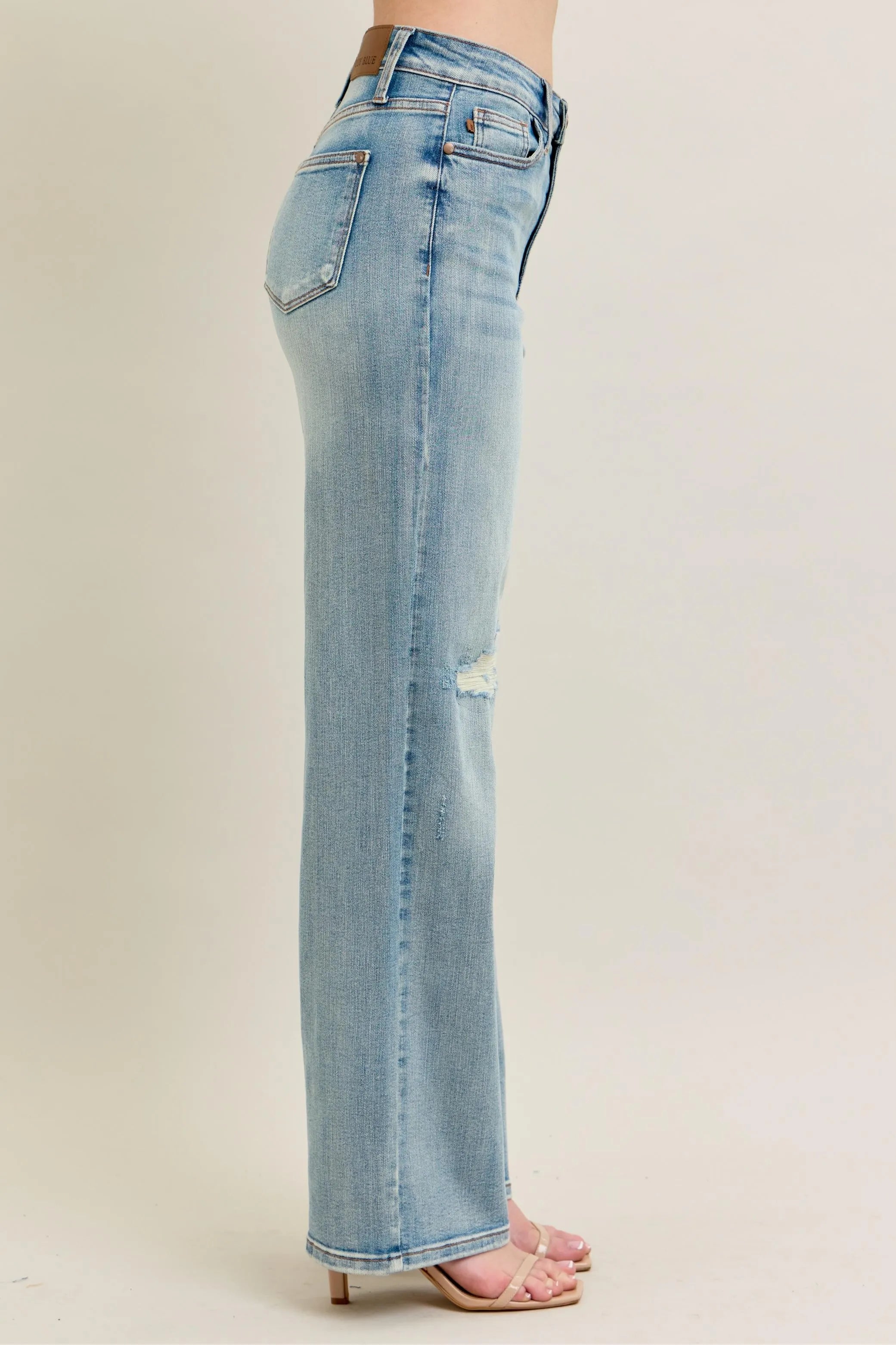 Judy Blue Full Size Hw Destroy & Knee Patch Straight Jeans Plus Size OutfitFlow