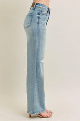 Judy Blue Full Size Hw Destroy & Knee Patch Straight Jeans Plus Size OutfitFlow