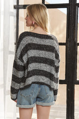 ADORA Horizontal Stripes Knit Textured Sweater OutfitFlow