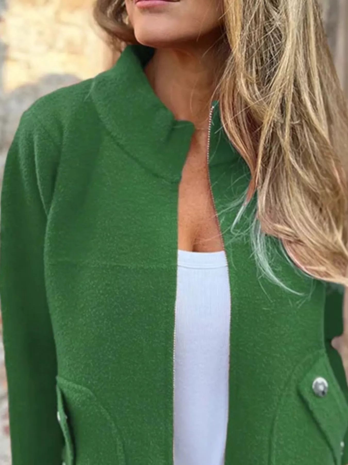 Full Size Textured Knit Zip Up Outerwear Plus Size Trendsi