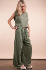 VERY J Solid Woven Top & Pants Set OutfitFlow