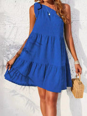 Textured Tied Single Shoulder Mini Dress Royal Blue OutfitFlow