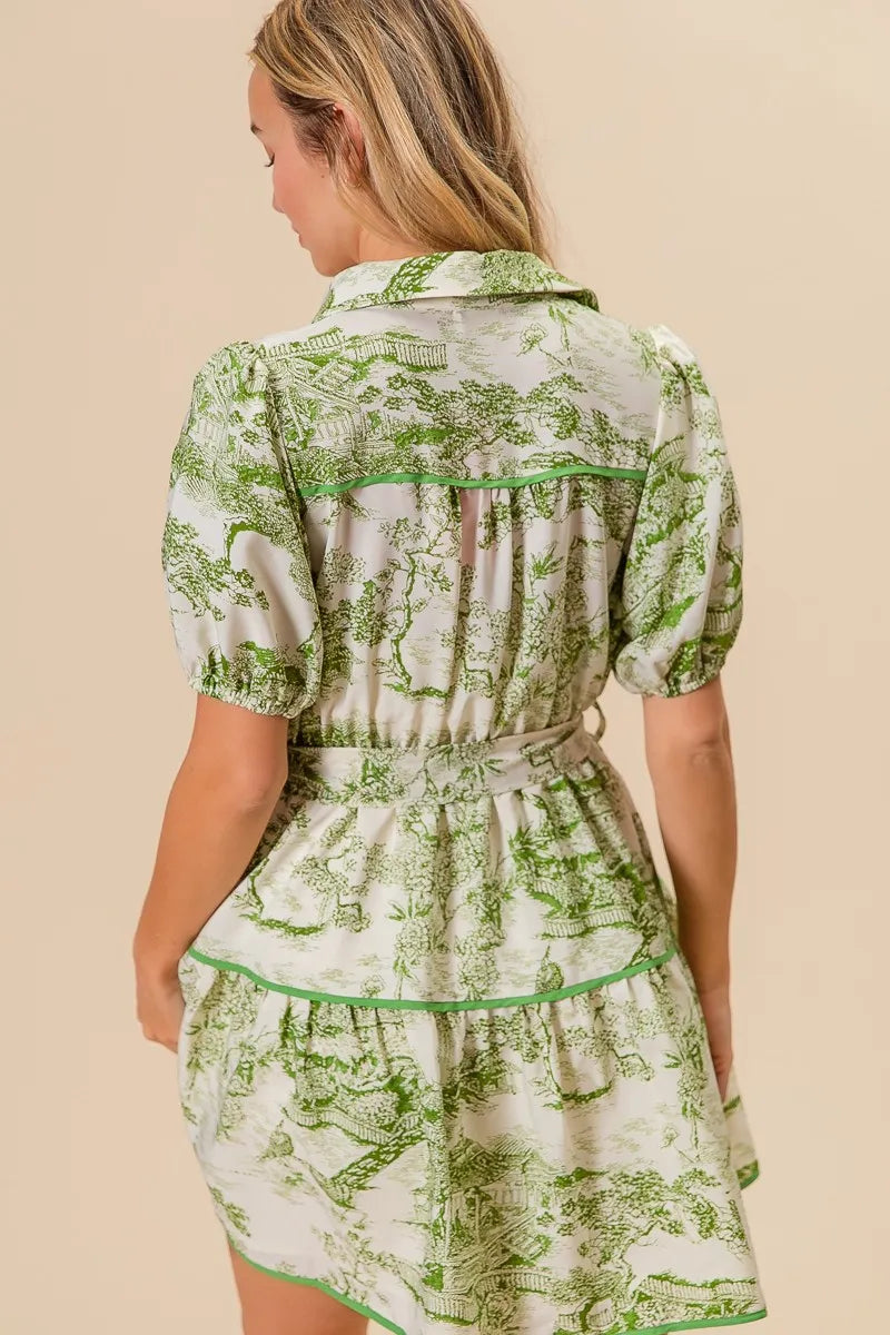 BiBi Woven Printed Tiered Dress OutfitFlow