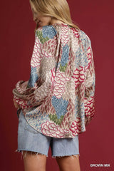 Umgee Boho Feather Print Peasant Blouse Trendsi