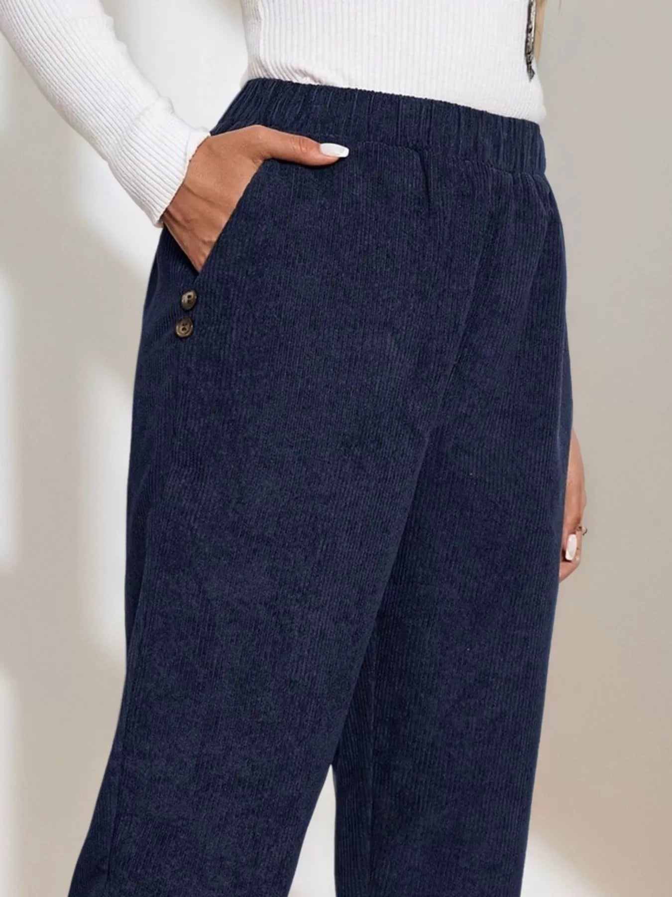 Corduroy Elastic Waist Cropped Pants Trendsi