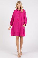 Mittoshop Airflow 3/4 Sleeve Buttoned Shirt Mini Dress OutfitFlow