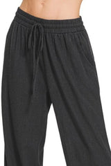 Zenana Linen Drawstring Pants OutfitFlow