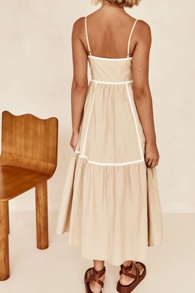 Contrast Trim Square Neck Midi Cami Dress OutfitFlow