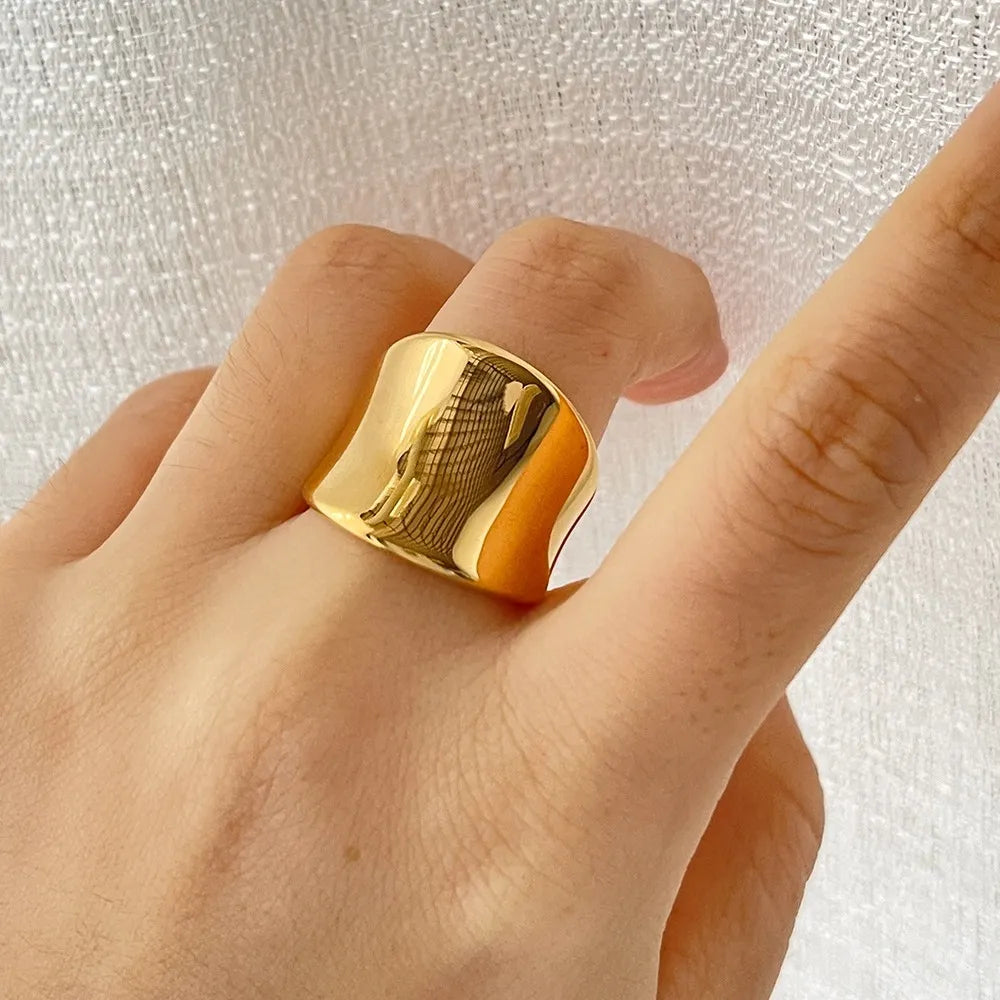 18K Gold-Plated Wide Band Ring Gold OutfitFlow