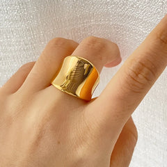 18K Gold-Plated Wide Band Ring Gold OutfitFlow