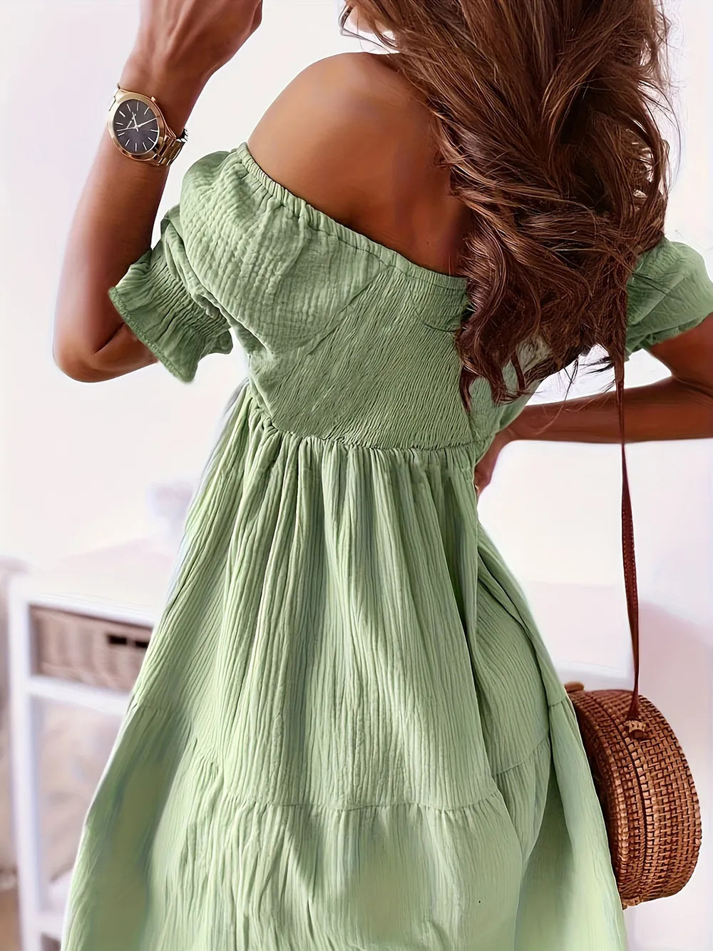 Full Size Ruffled Off-Shoulder Short Sleeve Dress OutfitFlow