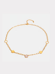 Stainless Steel White Mother-Of-Pearl Flower Necklace Gold One Size OutfitFlow