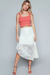 POL Ruffled Floral Lace Skirt with Unbalanced Hem OutfitFlow