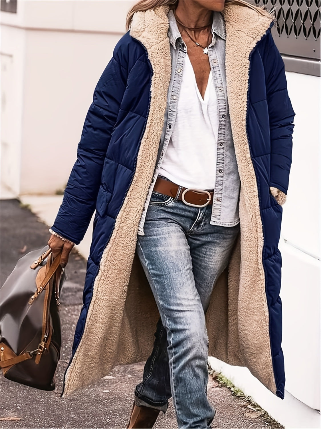 Outfit Flow - Plus Size Zip Up Sherpa Hooded Coat