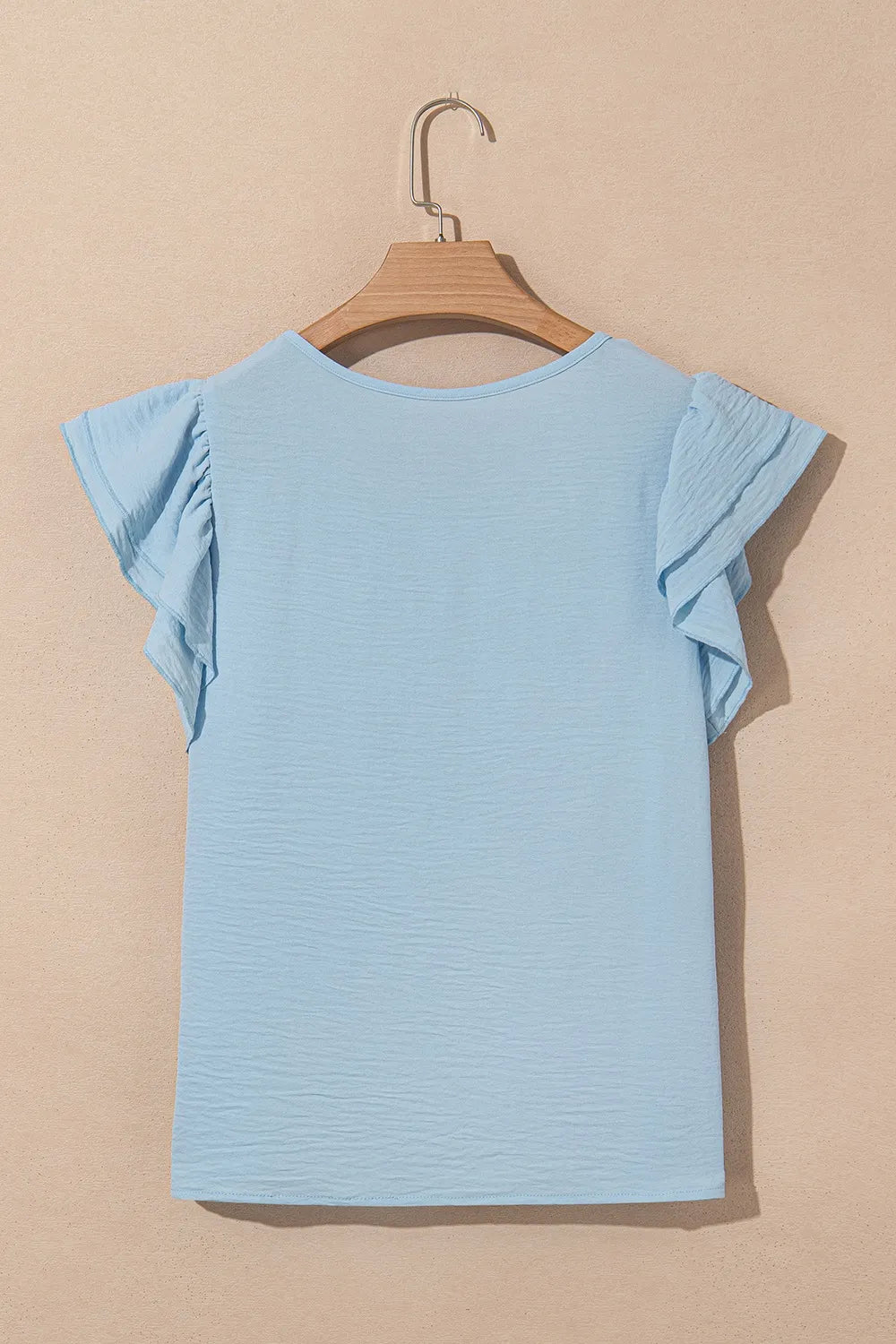 Solid Color Ruffled Short Sleeve Casual Blouse OutfitFlow