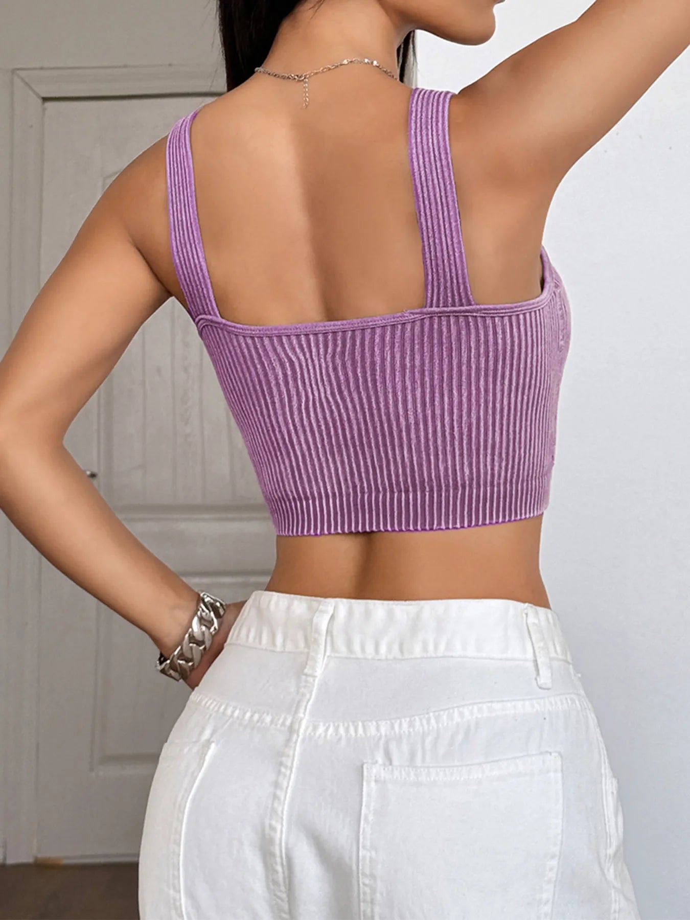 Ribbed Scoop Neck Crop Tank Top OutfitFlow
