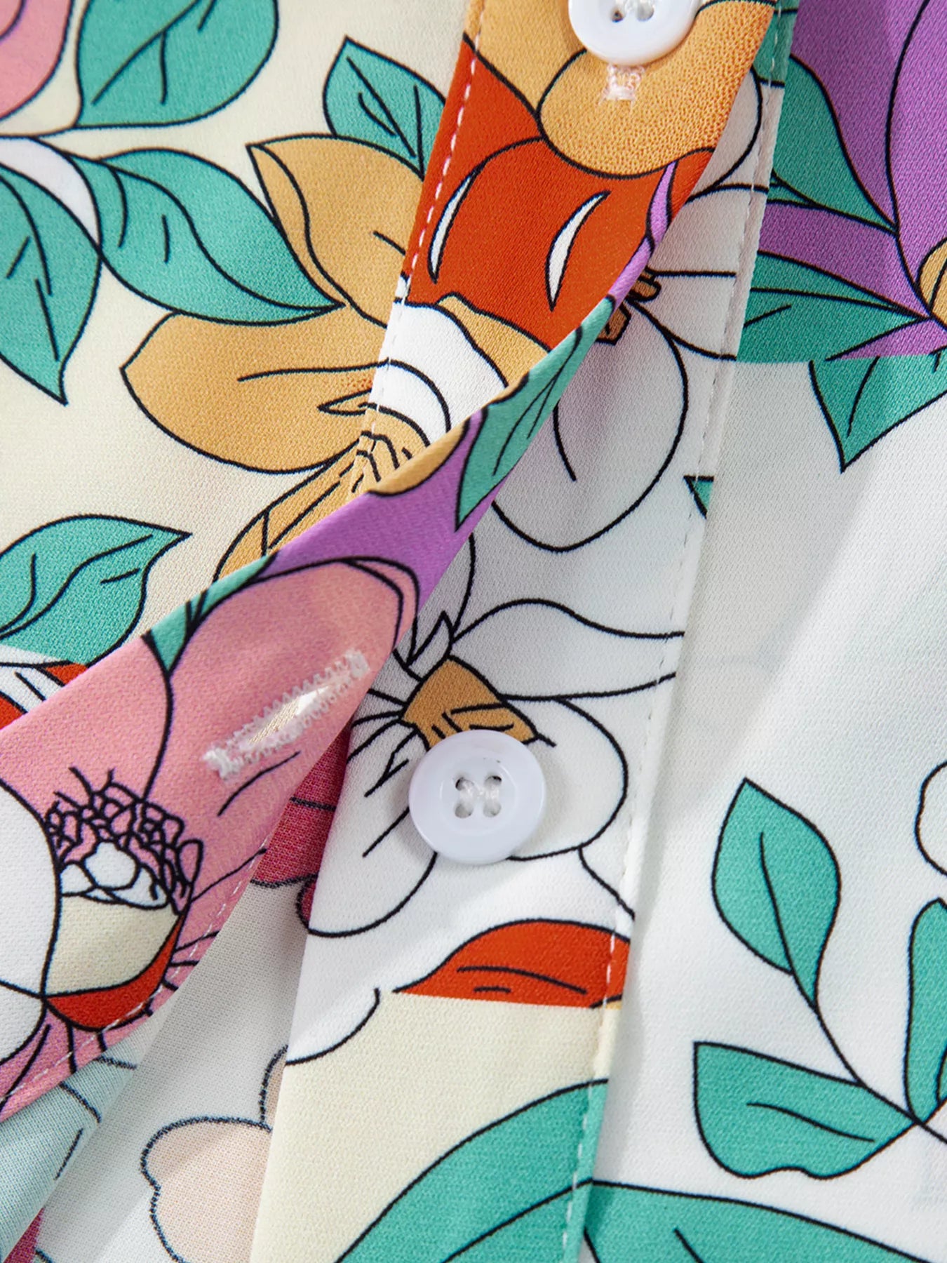 Floral Print Patchwork Frilly Neckline Long Sleeve Shirt Trendsi