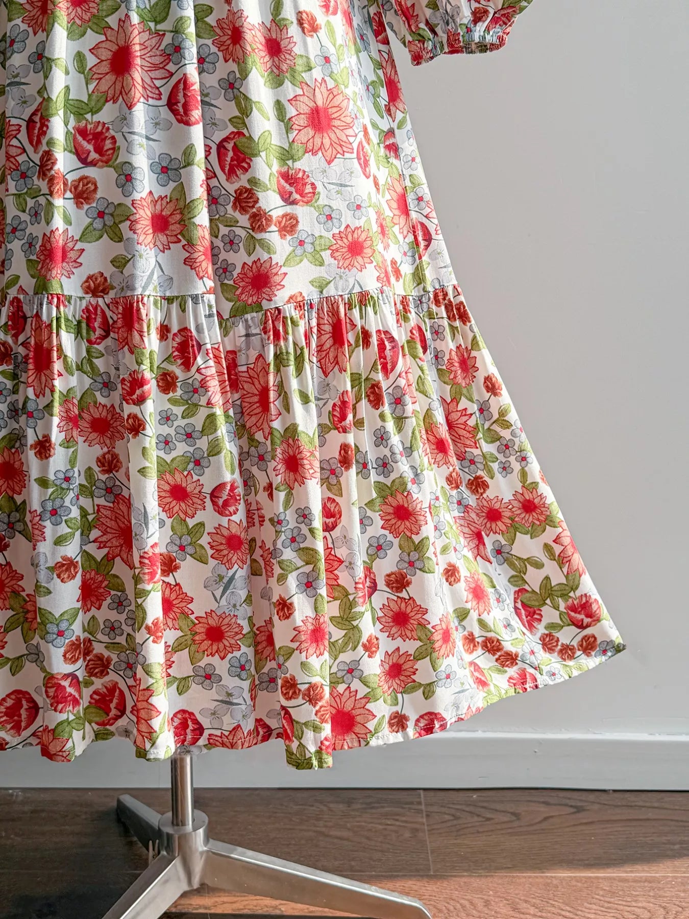 Floral Print V-Neck Bohemian Midi Dress OutfitFlow