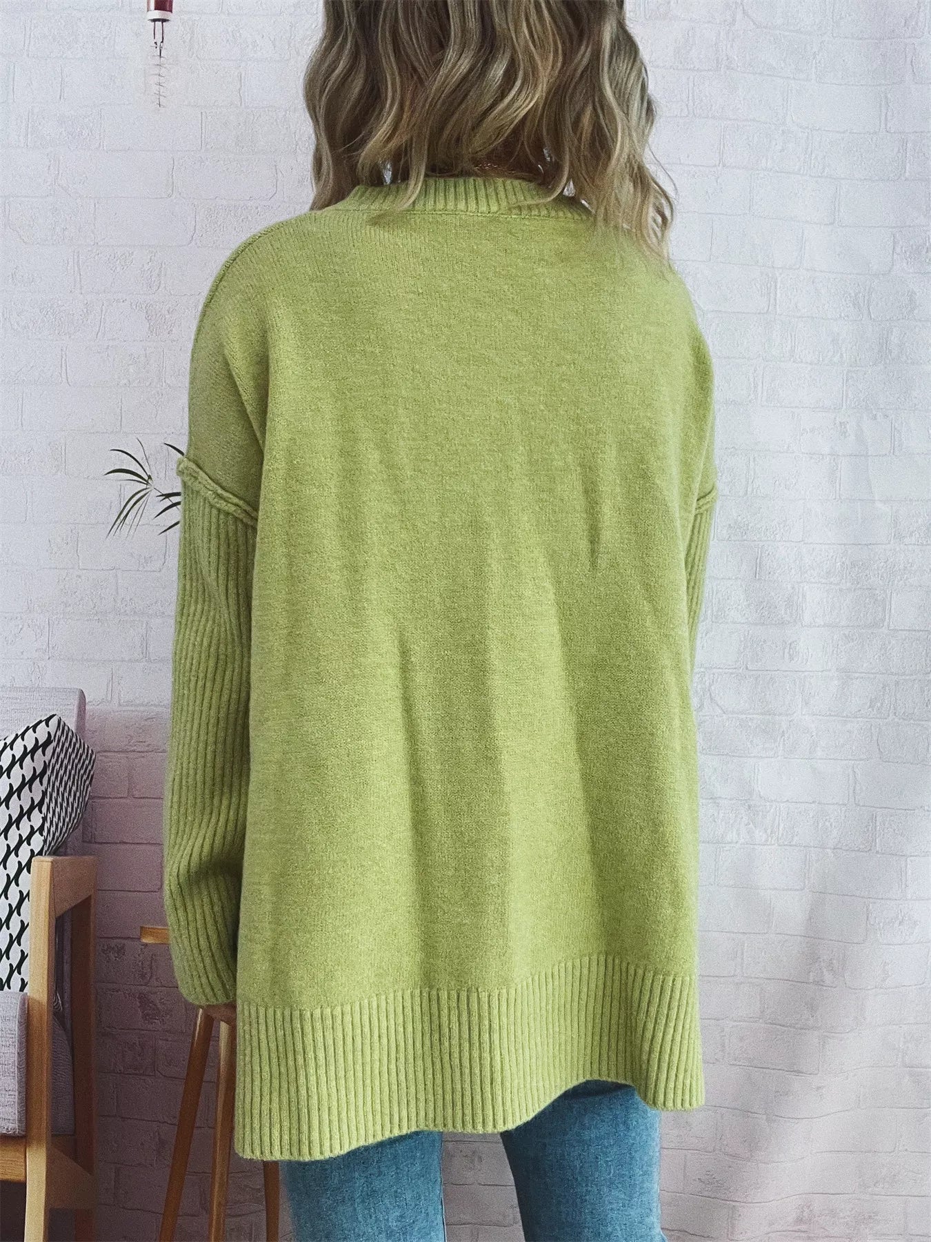 V-Neck Dropped Shoulder Sweater OutfitFlow
