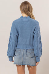 Outfit Flow - HYFVE Cable-Knit Mock Neck Dropped Shoulder Sweater