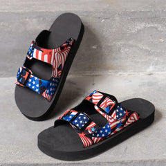 American Flag Patriotic Double Strap Sandals Black OutfitFlow