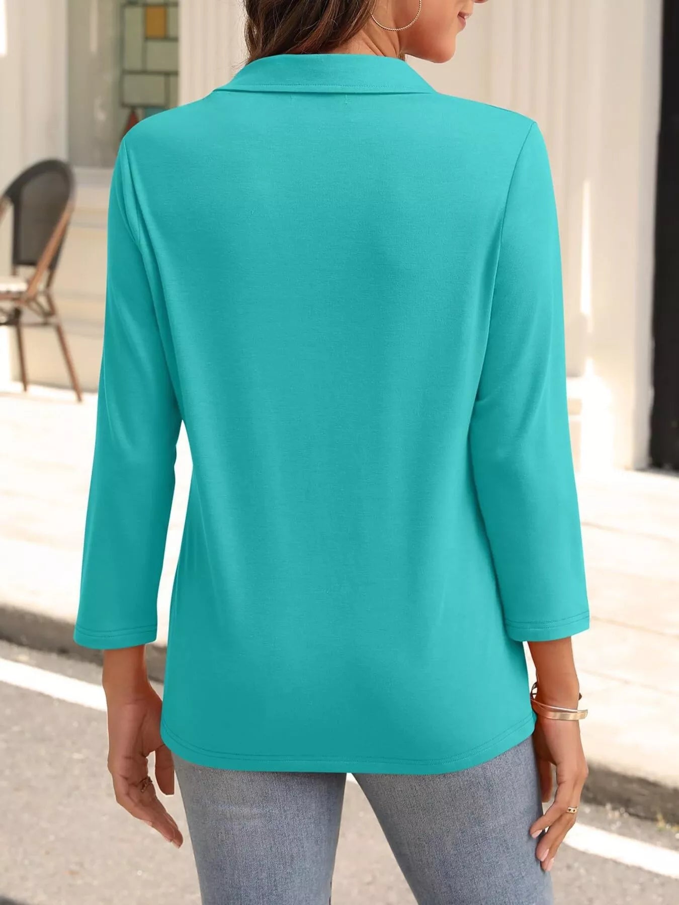 Johnny Collar Solid Color Top OutfitFlow
