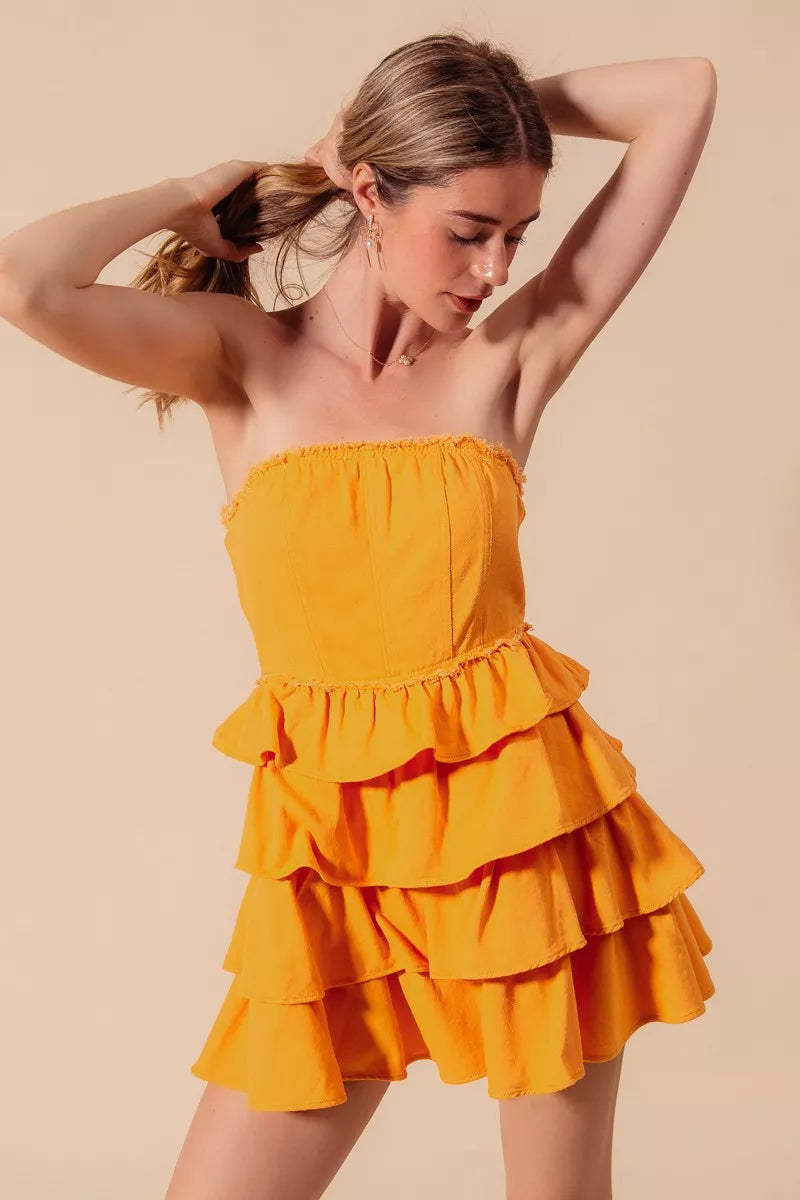 SO ME Strapless Ruffle Layered Game Day Cheer Up Dress OutfitFlow