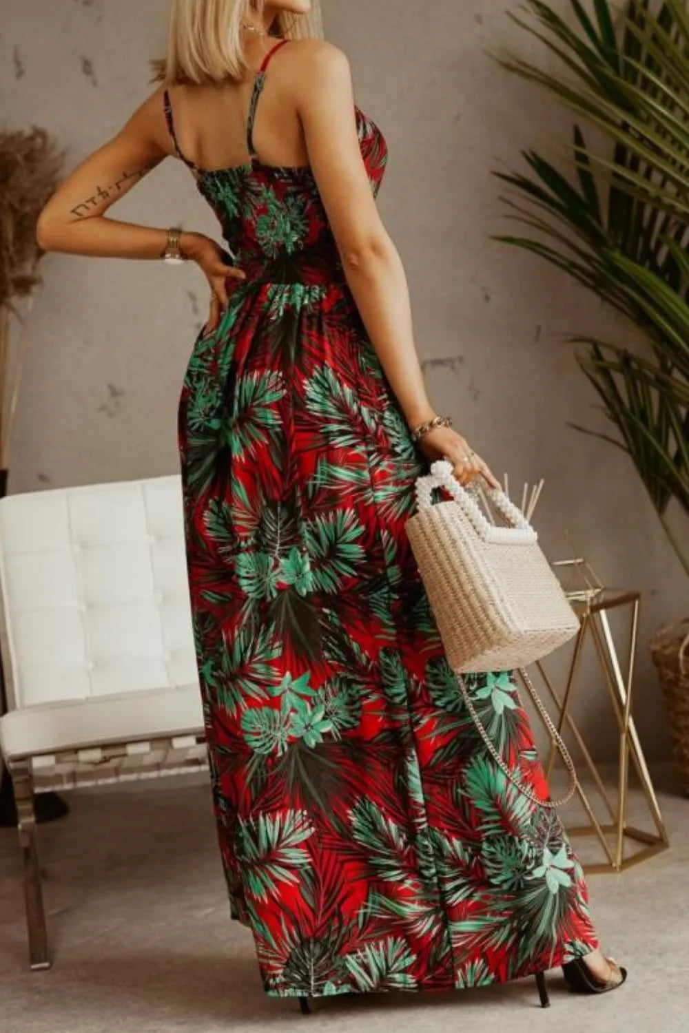 Printed Spaghetti Strap Maxi Dress OutfitFlow