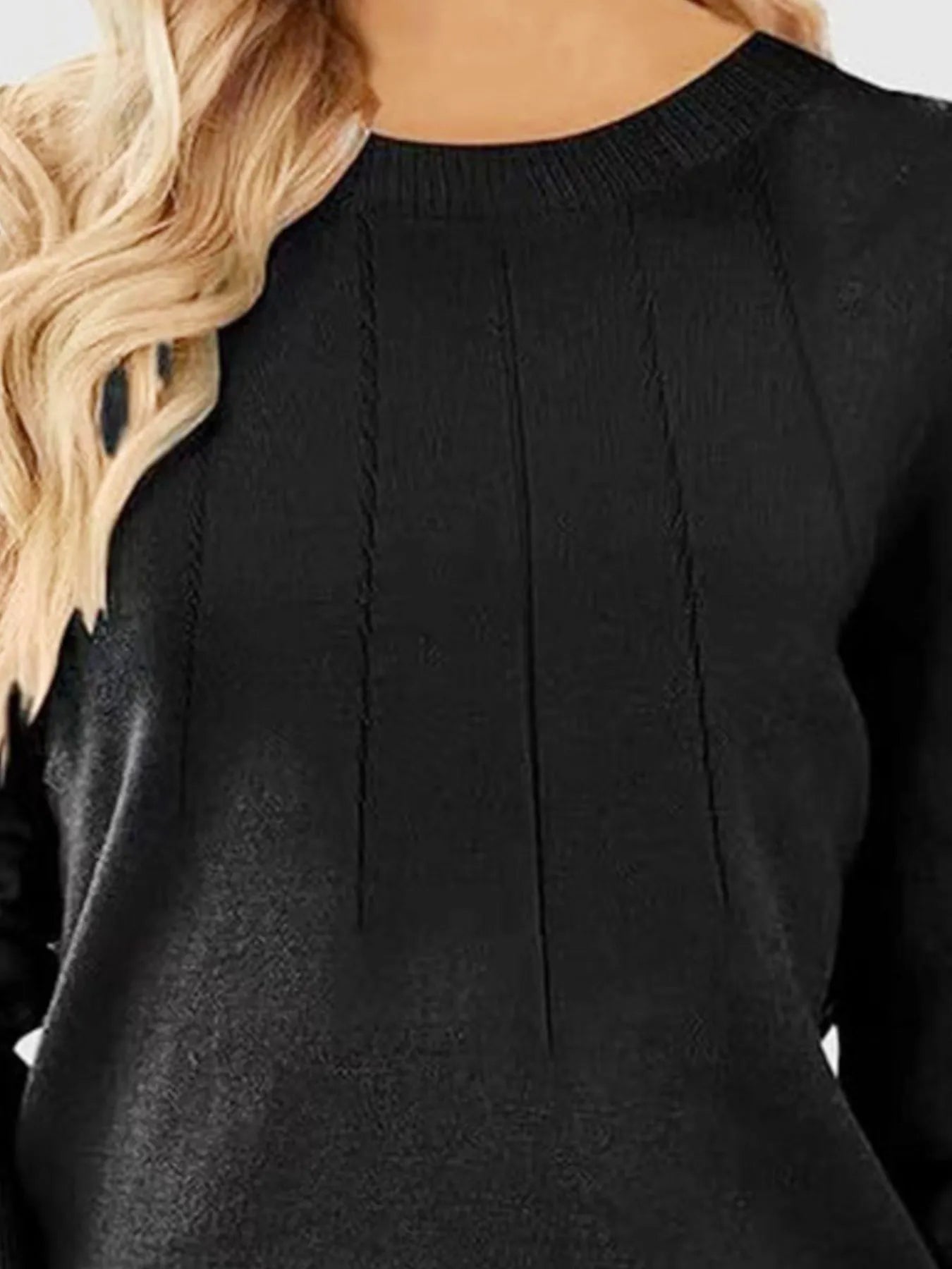 Ribbed Hem Long Sleeve Sweater OutfitFlow