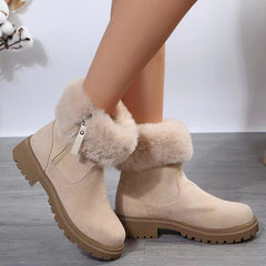 Outfit Flow - Suede Faux Fur Boots with Side Zipper