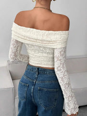 Off Shoulder Long Sleeve Lace Top OutfitFlow
