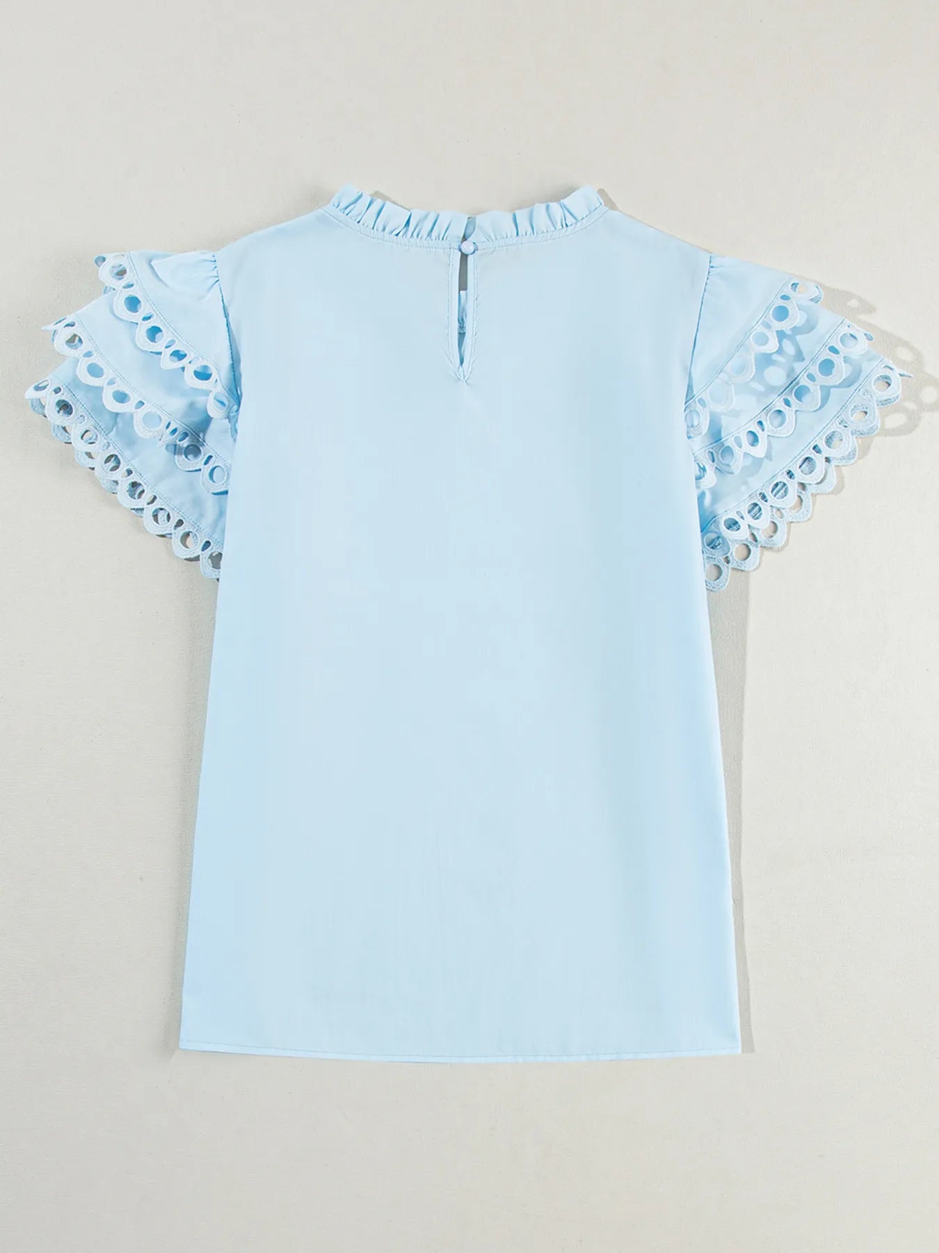 Layered Ric Rac Short Sleeve Filled Neck Blouse OutfitFlow