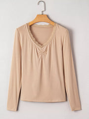 Lace-Trimmed Ruched Detail Long Sleeve T-Shirt OutfitFlow