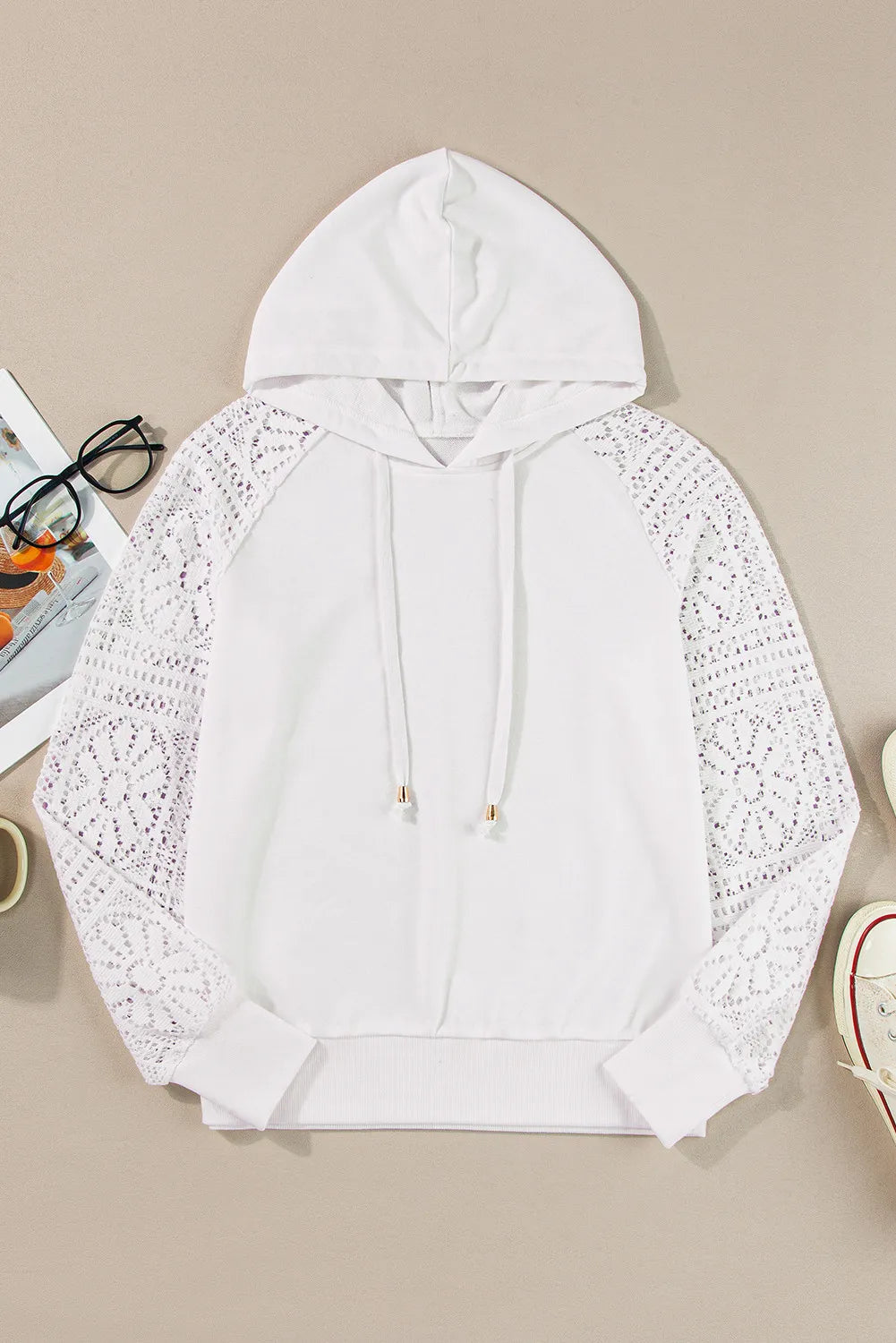 Outfit Flow - Drawstring Openwork Long Sleeve Hoodie