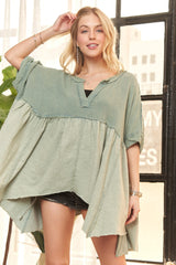 ADORA Oversized Mineral Washed Flare Top DUSTY SAGE OutfitFlow