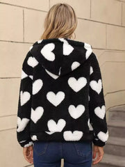 Heart Fuzzy Fleece Zip-Up Outerwear Trendsi