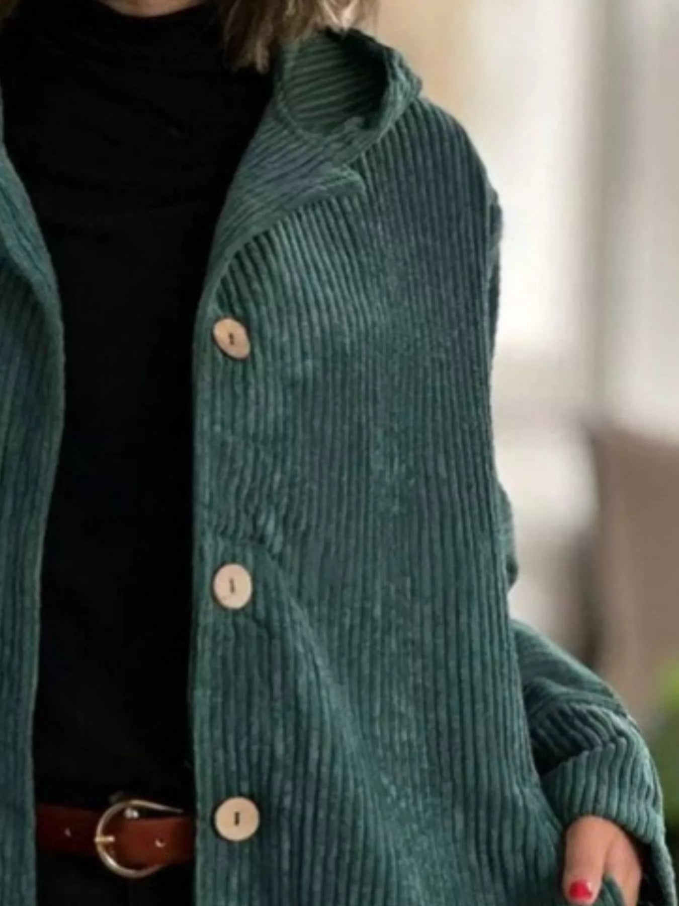 Full Size Corduroy Hooded Button-Up Jacket Plus Size OutfitFlow