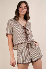 VERY J Wave Trim Detail Knit Top & Shorts Set OutfitFlow