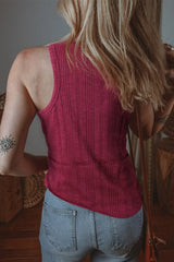 Ribbed Textured Exposed Stitching Knit Tank Top OutfitFlow