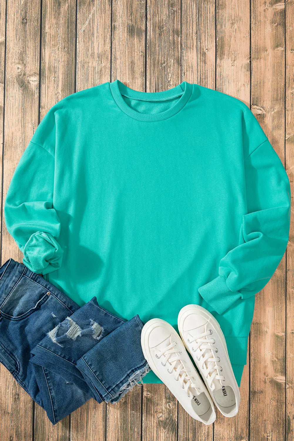 Outfit Flow - High-Low Round Neck Long Sleeve Sweatshirt