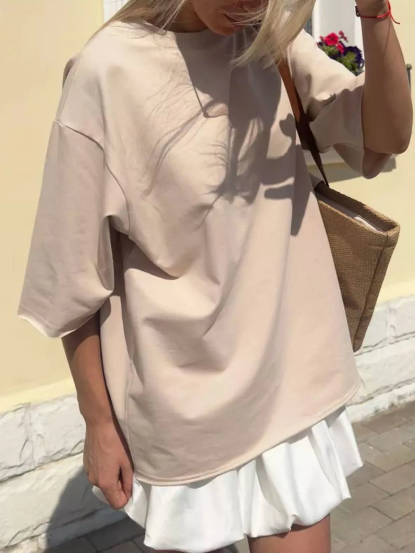 Round Neck Half Sleeve Oversized T-Shirt OutfitFlow