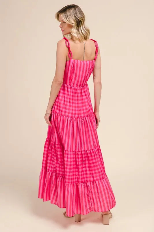 SO ME Stripe Tiered Maxi Dress with Colorful Chain Strap OutfitFlow