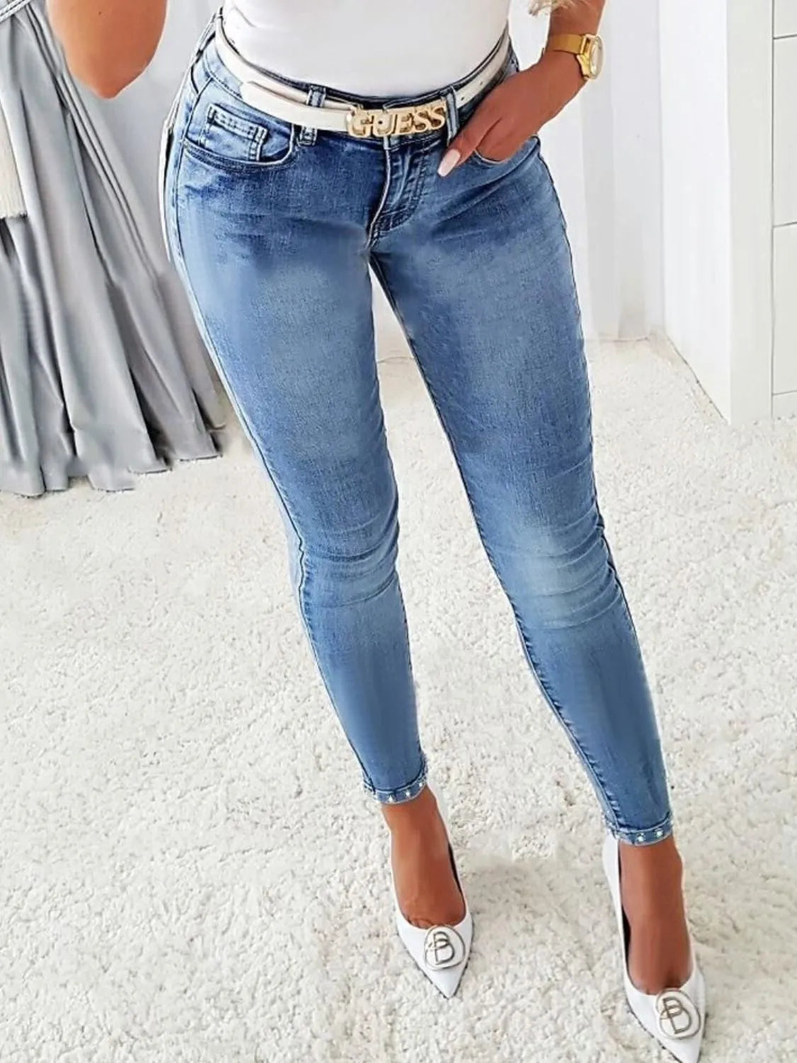 Rhinestone Butterfly Jeans with Pockets OutfitFlow