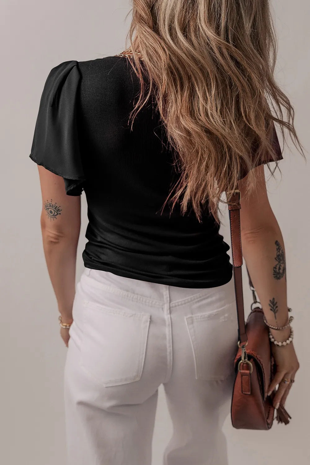 V-Neck Short Sleeve Blouse OutfitFlow