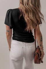 V-Neck Short Sleeve Blouse OutfitFlow