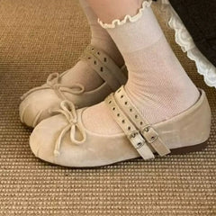 Round Toe Flats Slip-Ons Apricot OutfitFlow