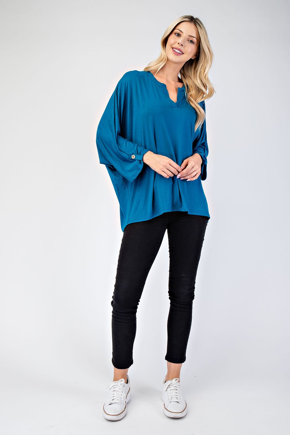 Outfit Flow - Celeste Full Size Notched Three-Quarter Sleeve Blouse