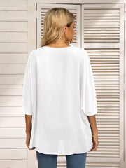 Oversized Contrast V-Neck Half Sleeve Blouse OutfitFlow